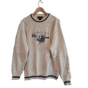 Vintage Croft & Barrow Wolves Sweater Mens Lg White 90s Cosby Academia Grandpa